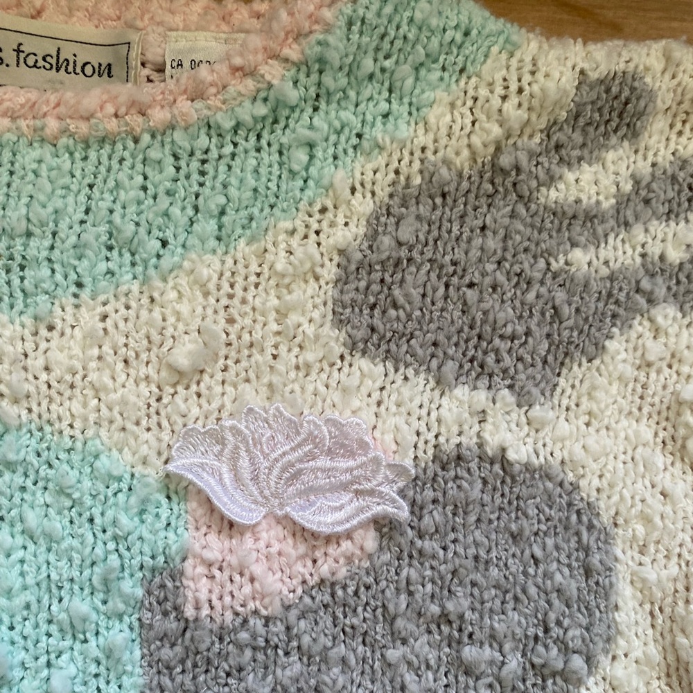 Vintage 80s 90s J.S. Fashion Pastel Chunky Knit Floral Sweater Medium Large - Picture 4 of 15